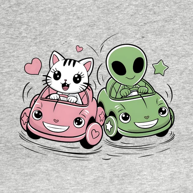 Funny cat and funny alien in crazy cars by Tee.gram